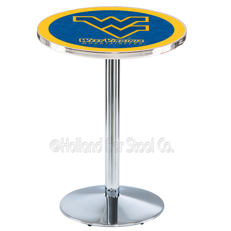 Round Metal Base Dining Table, Chrome, West Virginia University