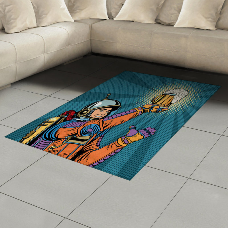 Astronaut High Density Long Fiber Poly Threads Decorative Area Rug Carpet, Rectangle 4' x 5'8"