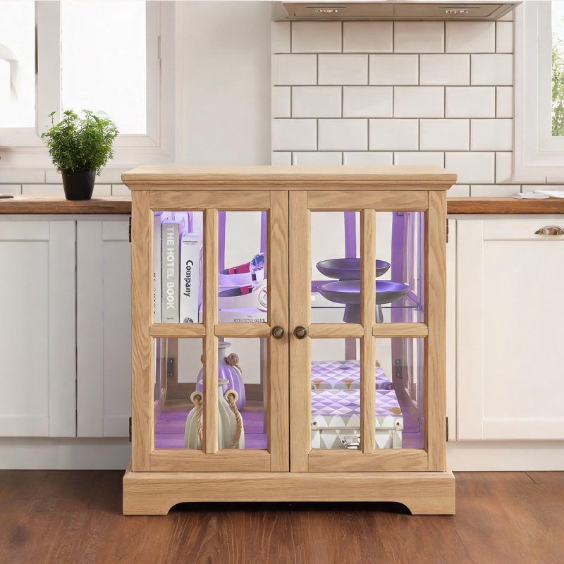 Vitrine de rangement pour objets de collection et livres, fabrication en panneau de fibres à densité moyenne et en verre, tablettes réglables avec éclairage à DEL intégré, 30,31 po x 15,75 po x 32,09 po