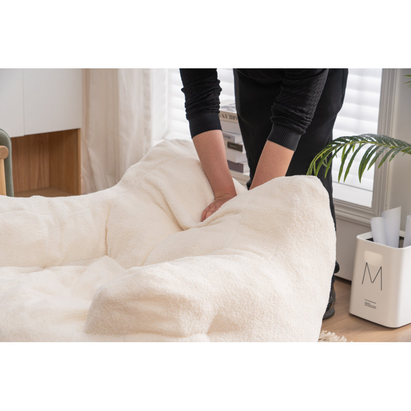 Fauteuil à billes en tissu de peluche Compression, Ourson crème / blanc