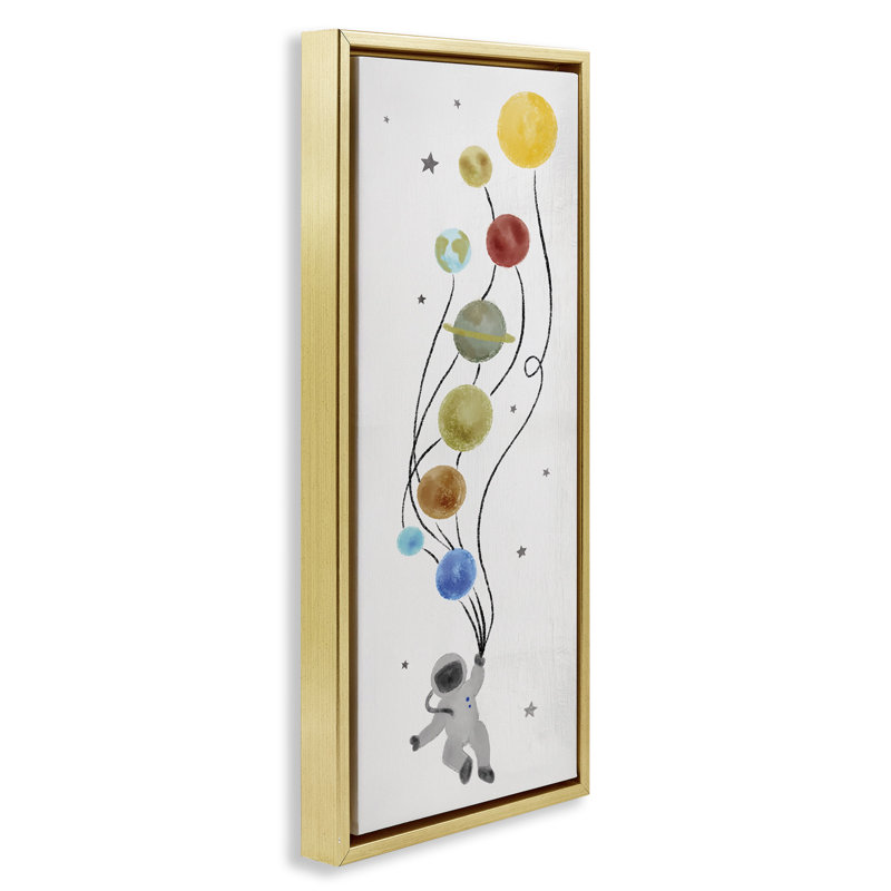 «Whimsical Astronaut Floating Balloon», art mural encadré par Daphne Polselli, H 31 po x l 15 po