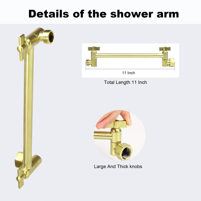 Rainfall Shower Head With 11" Adjustable Arm – High-Pressure Stainless Steel Rain Shower, Ultra-Thin Design (8-Inch), Gold