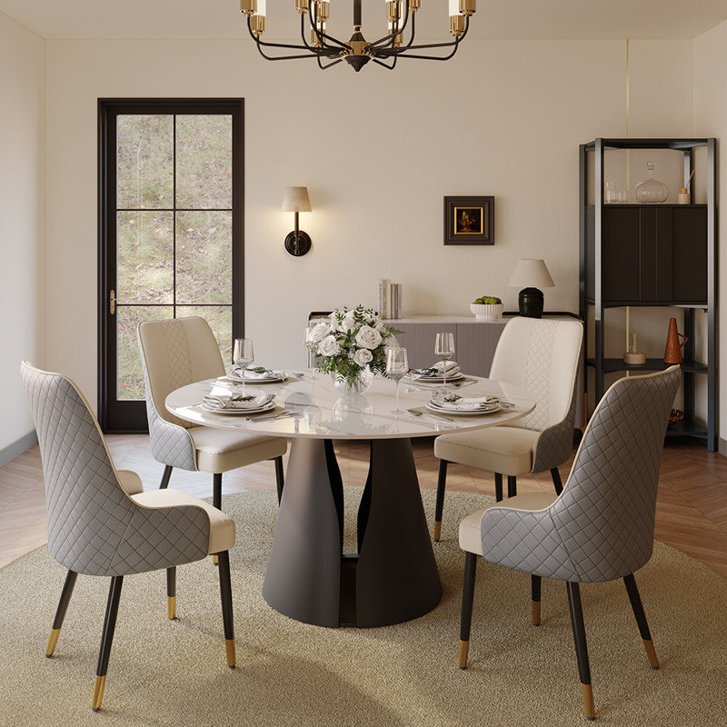  Ensemble de salle à manger moderne pré-assemblé, ensemble de table de salle à manger en pierre avec chaises rembourrées en polyuréthane