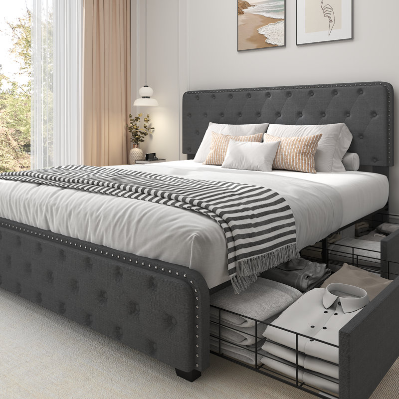 Grand lit avec rangement, Gris foncé
