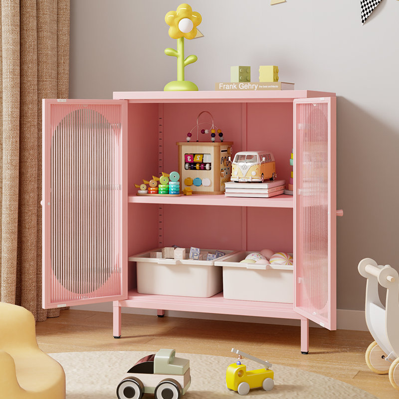 Petite armoire de rangement latérale en métal à 2 portes transparentes pour chambre à coucher, salon, entrée, couloir, maison, hôtel, bureau, garage, cuisine, 2 tablettes amovibles.
