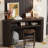 Rustic Console Table with Fluted Legs – Farmhouse Entryway Sofa Table, Vintage Oval Hallway Accent, Ash Veneer Top & Glaze Finish, Open Shelf-1910117933