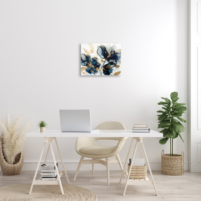 Fleurs bleues modernes sur bois, impression, H 16 po x l 20 po x P 1,5 po