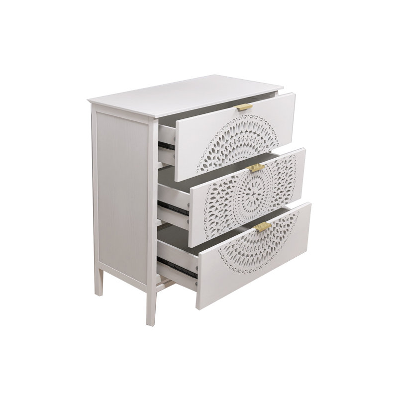 34 In. H Cabinet With 3 Drawers, Beige, Gold