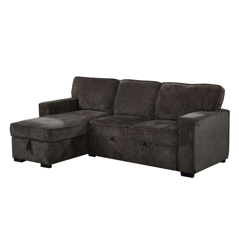 Iris Sectional Sofa Pullout Sleeper, Storage Chaise, Dark Gray, 93 Inch, Dark Gray Linen Blend