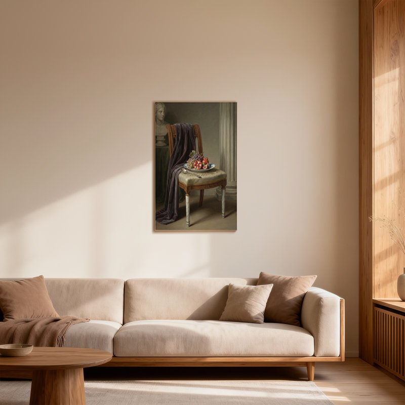 «Plants & Flowers Still Life Chair Fruit Drapery Classic Interior Art», reproduction d'art sur toile