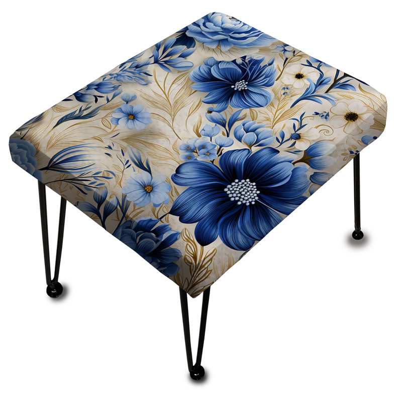 Enchanted Blue And White Peonies Pattern III - Floral Rectangle Ottoman