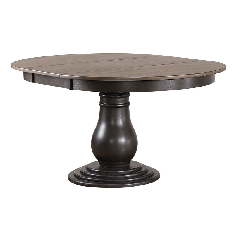 Lakessha 5-Piece Round Solid Wood Extendable Dining Set With Gear Driven 18" Takeout Leaf (seats 4-6 people), Gray/Black