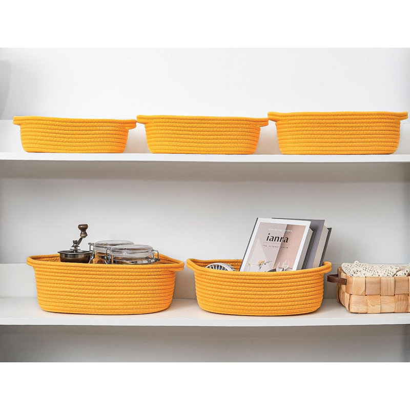 Paniers de rangement en corde de coton tressée jaune (lot de 5)