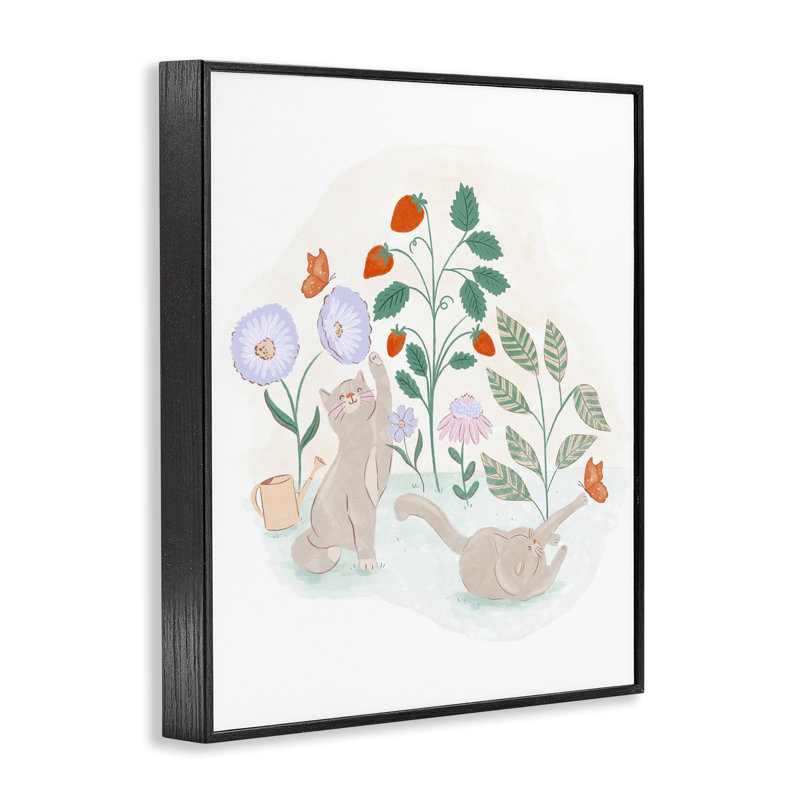 Chats jouant dans le jardin, estampe numérique par Fineapple Pear, Giclée encadrée noir minuit, H 14 po x l 11 po