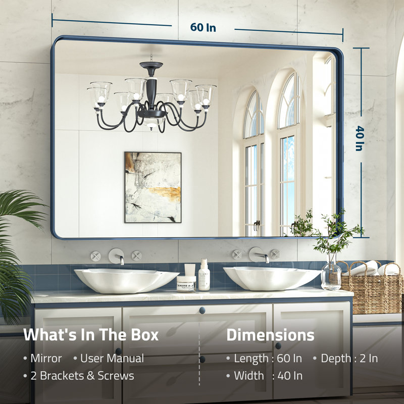Miroir d'appoint Tyro, 60 po x 40 po, Bleu, Rectangulaire