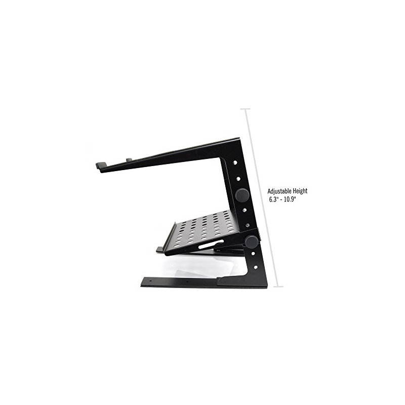 Pyle Portable Adjustable Laptop Stand - 6.3 to 10.9 Inch Standing Table Monitor or Computer Desk Workstation Riser with Shelf Storage and Height Alignment for DJ, PC, Gaming, Home or Office - PLPTS30