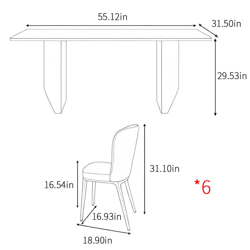 Ensemble de table de salle à manger simple de style italien, H 29,53 po x L 55,12 po x l 31,5 po