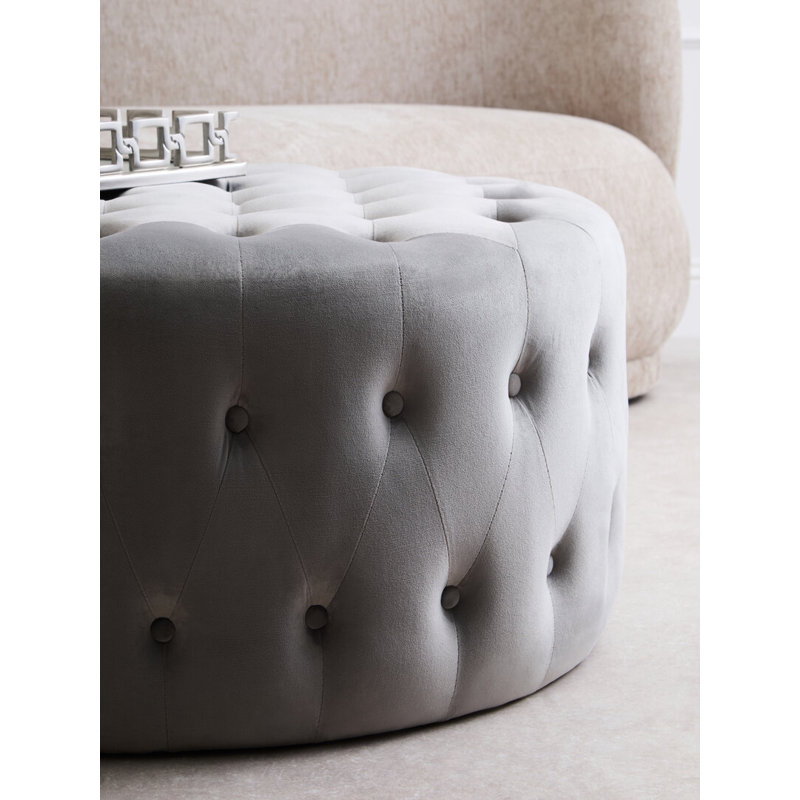 91cm Wide Velvet Footstool Ottoman, Grey