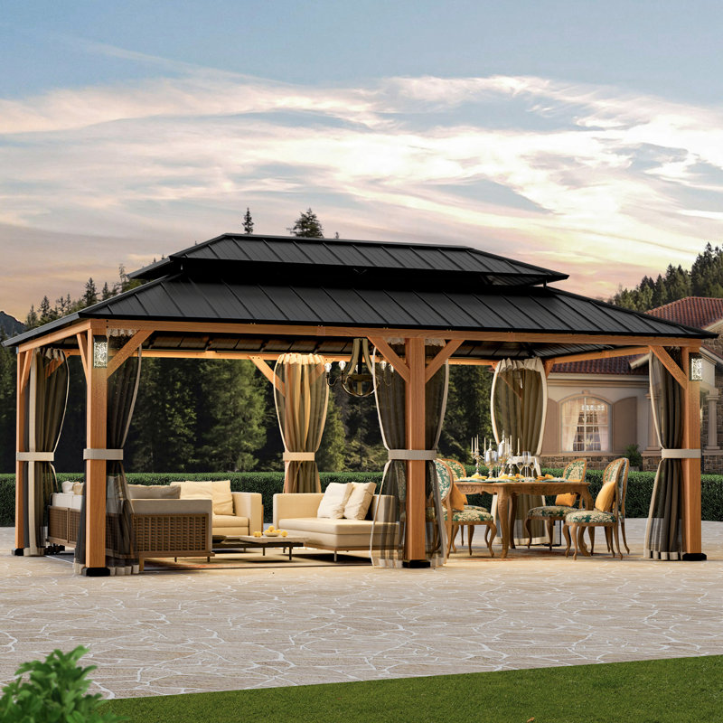 Horizon 12 Ft. X 20 Ft. Hard Top Gazebo With Solar Self Powered Led Lights, Mosquito Netting And Canopy Hook