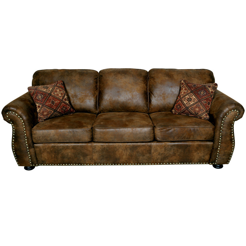 Rosdom 88'' Faux Leather Sofa, Brown Faux Leather