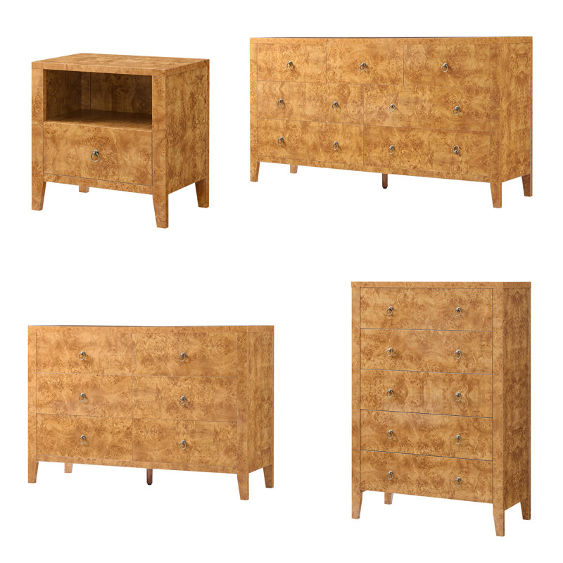 Ensemble de chambre à coucher 5 pièces avec commode et table de chevet ultrabrillantes, 5 Pcs: 3 Dressers, 2 Nightstands