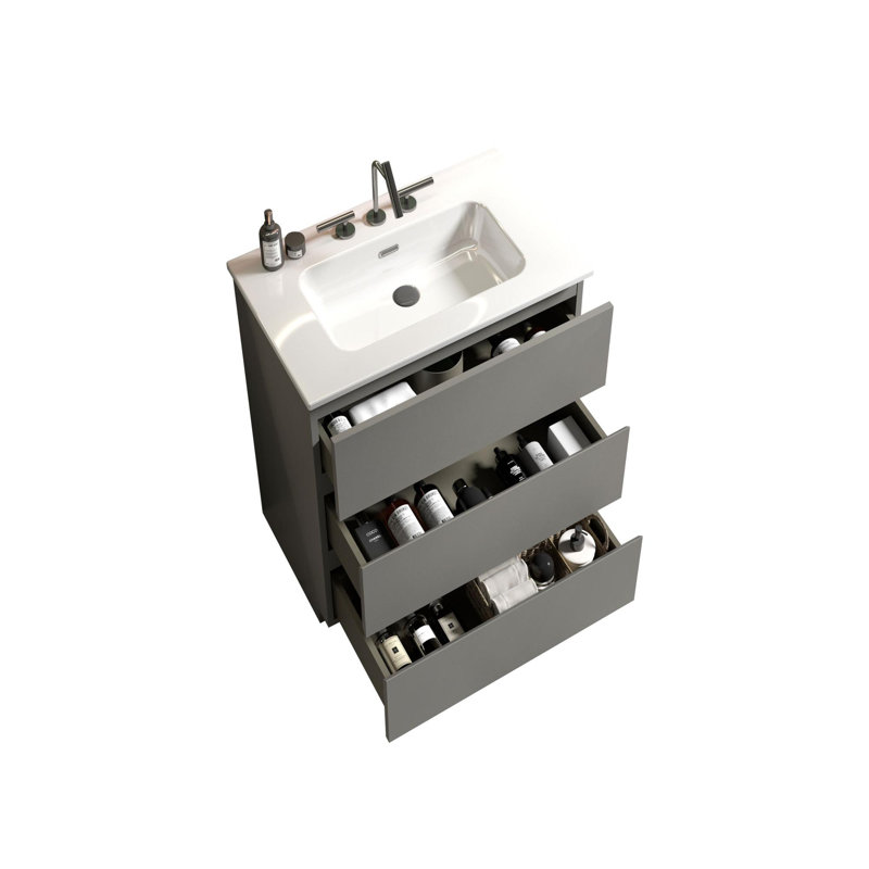 Meuble-lavabo de salle de bain avec lavabo, Gris, 24"