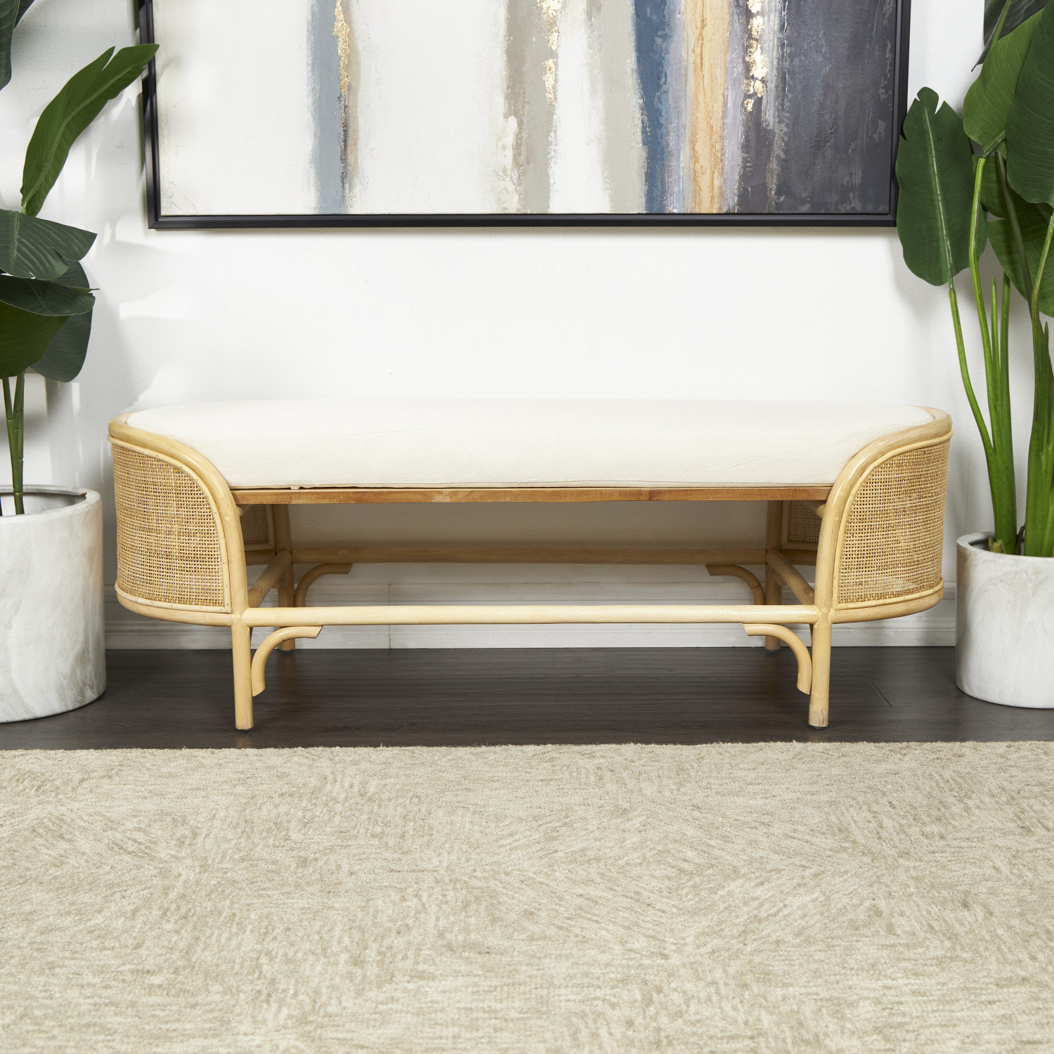 Rattan Home Beachcrest Oval | Brown White with Bench Wayfair Cushion Fabric Handmade Audette