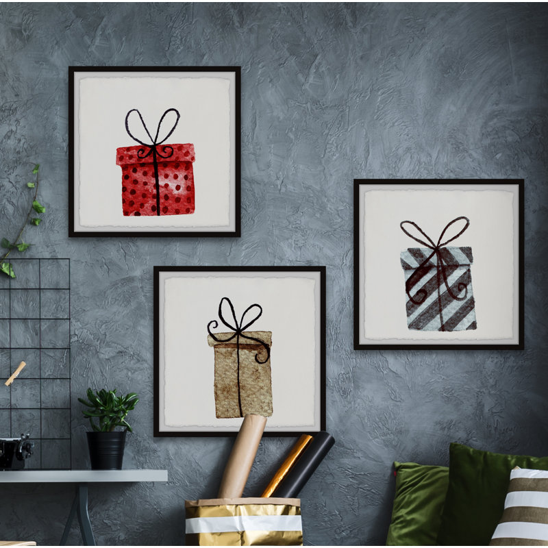 Charles Charles Christmas Presents - 3 Piece Single Picture Frame Painting, 30cm H x 91cm W x 3.81cm D