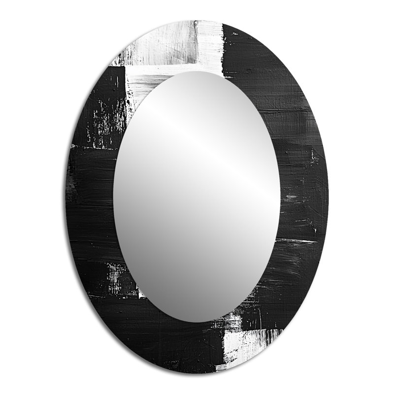 Monochromatic Drift Of Shadows Into The Dark I - White Oval Wall Mirror Decor, 40" x 30"