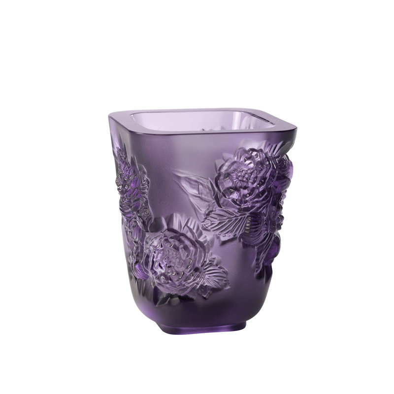 Pivoines Handmade Crystal Table Vase, 5.51" H x 4.72" W x 4.72" D, Amber