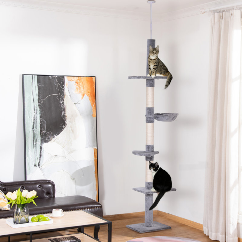 Arbre à chat à hauteur ajustable 9 pi Pawhut - gris et blanc