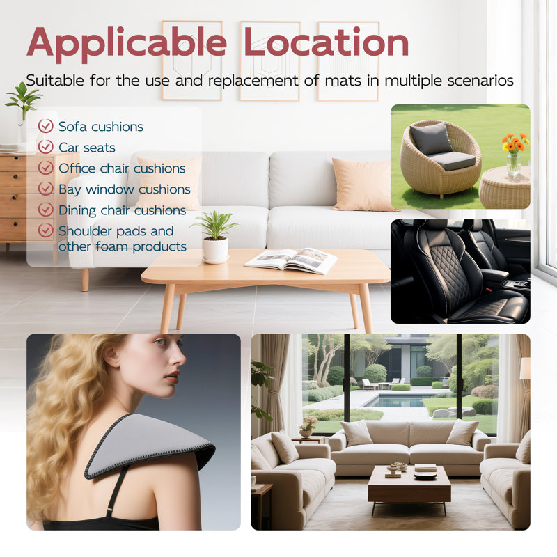 24"x24"x2"High-Density Foam,Multiple Thicknesses Available,Cuttable Suitable for DIY Pad Sofa,BenchFurniture Seat Cushion Filling,1PC,White