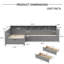 Lits simples peu encombrants avec rangement en bois, conception d'angle moderne et confortable, gris