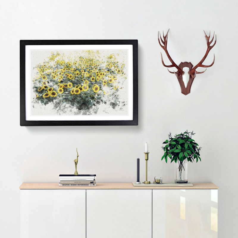 Field of Yellow Sunflowers - Picture Frame Painting Print, Black Framed, 36cm H x 48cm W