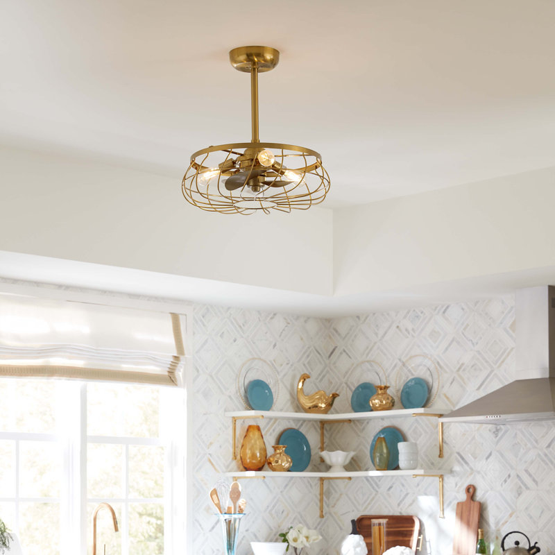 22" Aric 3 - Blade Standard Ceiling Fan with Light Kit Included, Aged Brass