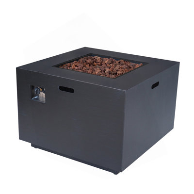 Outdoor Iron Square Propane Fire Pit, Tank Inside, Brushed - 50,000 BTU
