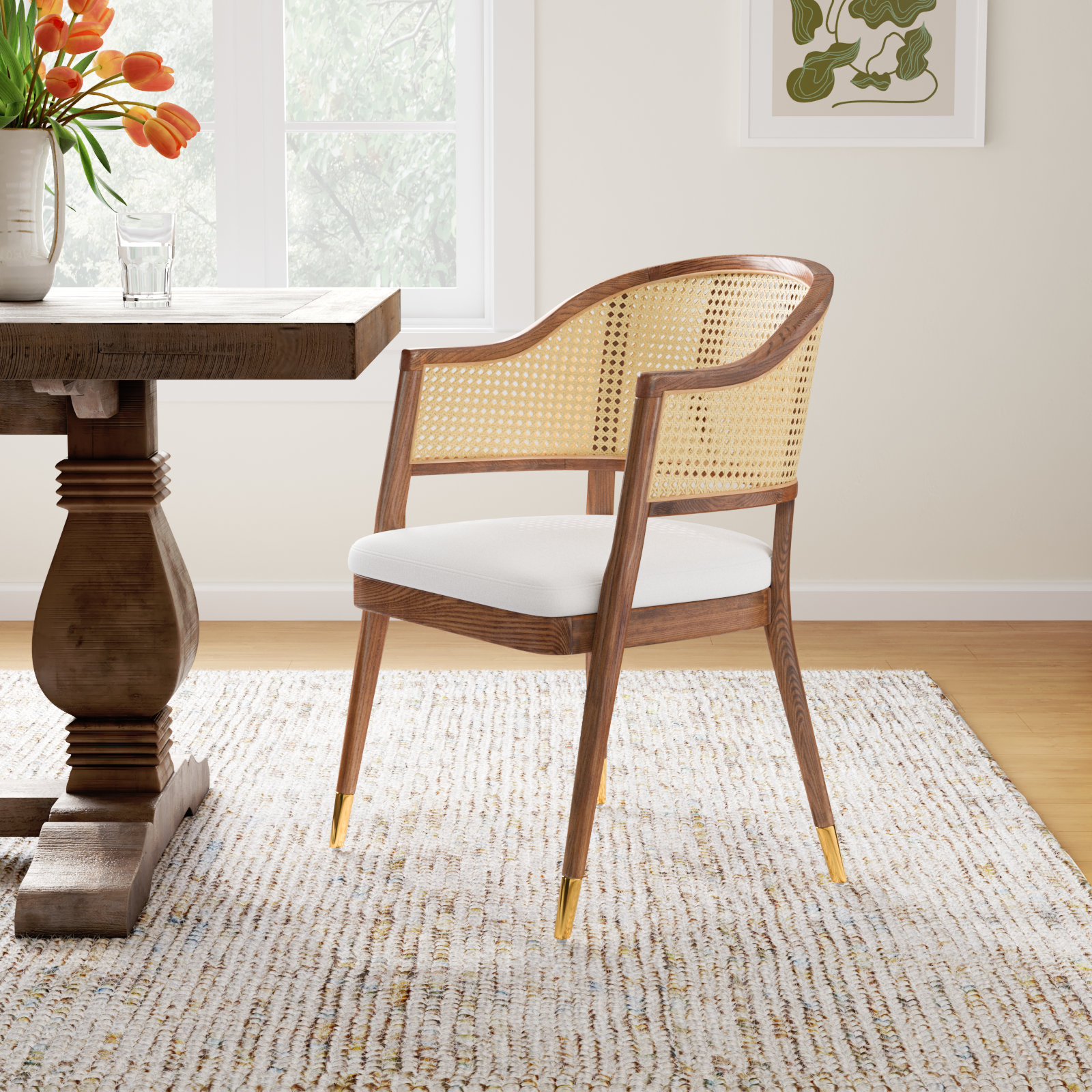 Godfrey Dining Armchair, Walnut/Gold