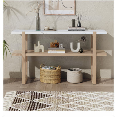 Console Retro Elegant avec plateau effet marbre