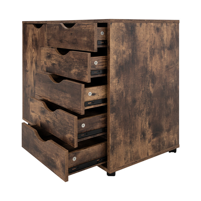 5-Drawer Office File Cabinet with Wheels – Wood Storage Cabinet & Drawer Dresser for Documents, Supplies & Clothes, Space-Saving Rolling Organizer for Home Workspace