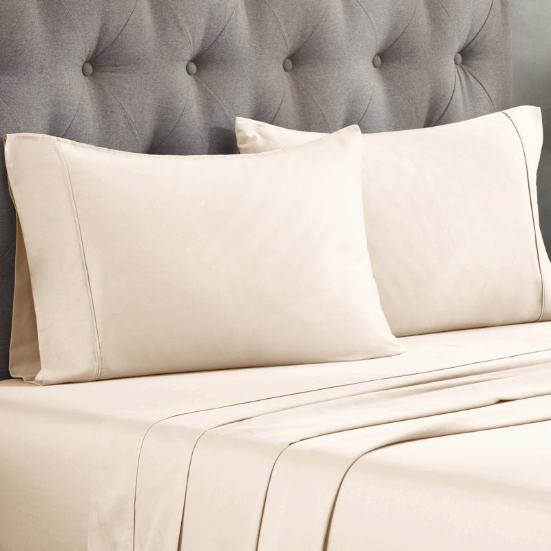 Superior 300 Thread Count Egyptian Cotton Blend Solid Pillowcases Set, King, Ivory