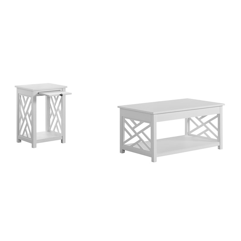 Ensemble de 2 pièces de 36 po de largeur avec 1 table basse rectangulaire et 1 table de bout avec rangement Lund, Blanc