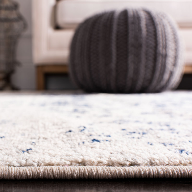 Tapis oriental iranien crème / bleu marine, Rond 3 pi