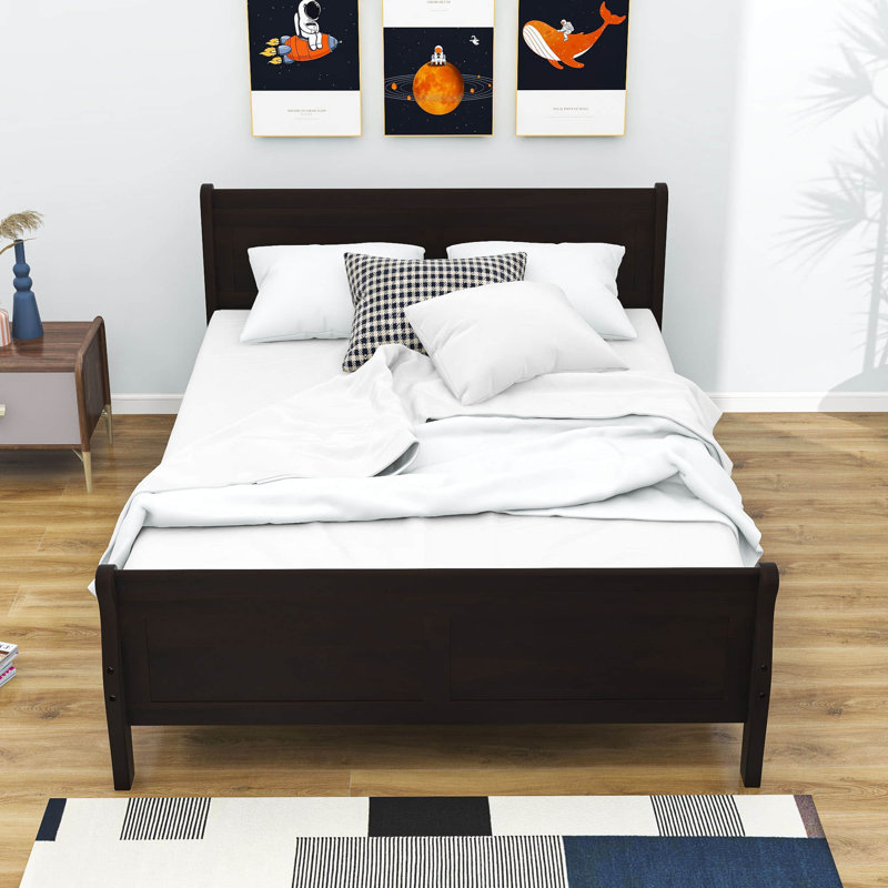 Dovidio Wood Platform Bed Frame with Headboard, Espresso, Queen