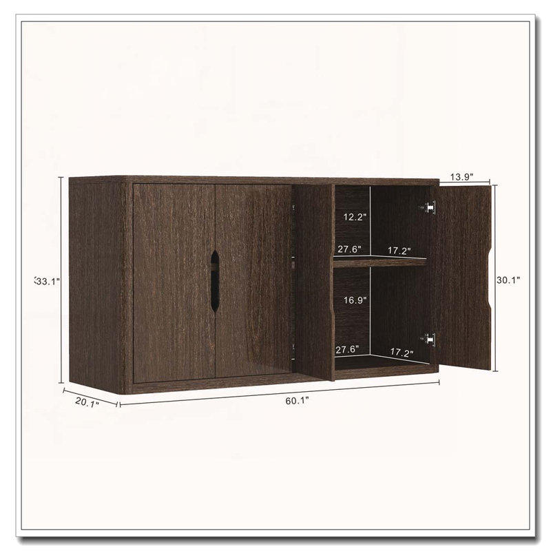 4-Door  Cabinet With Storage, Walnut