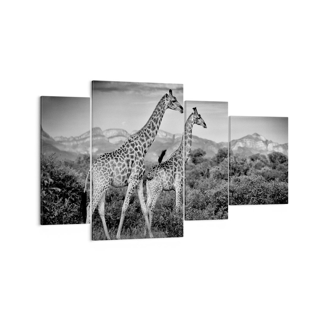 4-tlg. Leinwandbilder-Set Giraffes Black and White