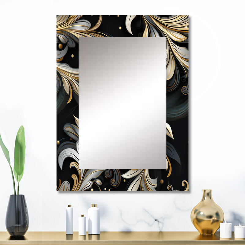 Kejuan Deep Black Silver Elegance - miroir décoratif glamour, miroir mural abstrait, impression d'art en métal, 32 po x 24 po