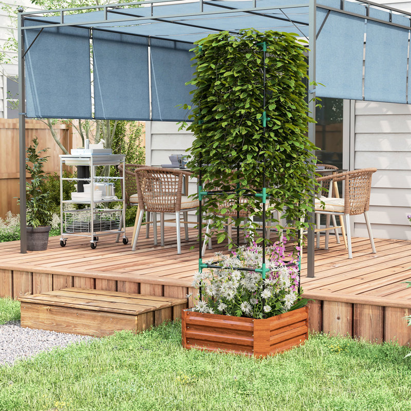 24"X24"X12" Raised Garden Box, Brown. Galvanized Steel With Customizable Trellis Tomato Cage. Open Structure For Enhanced Drainage And Airflow. Create A Wonderful In Your Backyard, Garden, Patio.