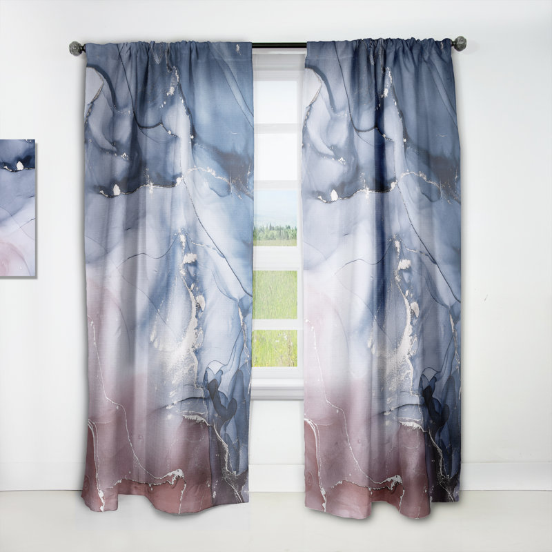 Blue And Pink Marble Ink Clouds V - Abstract Modern Semi-Sheer Single Curtain Panel