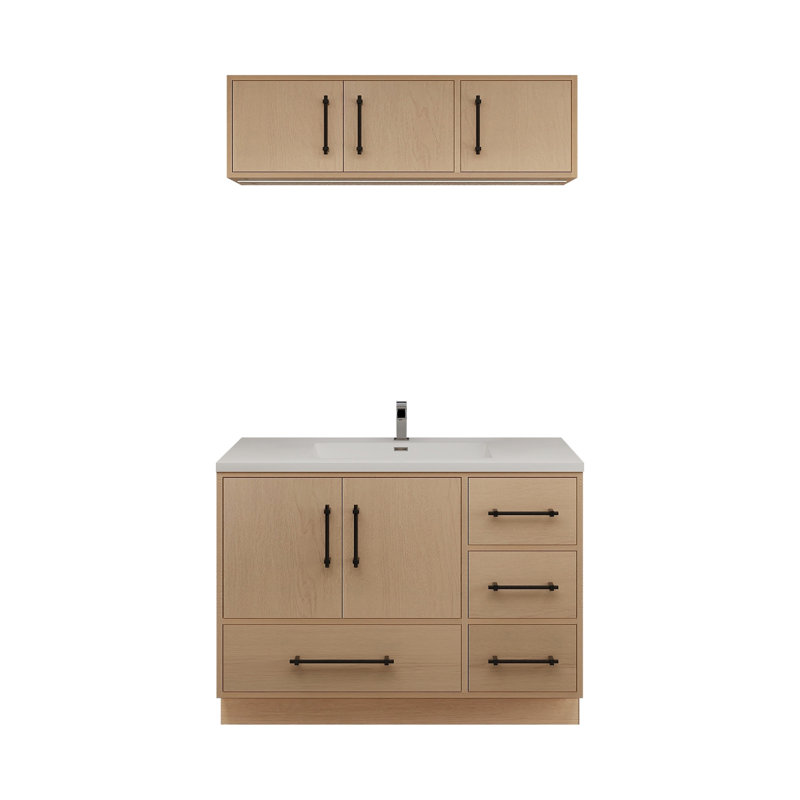 Meuble-lavabo autoportant de 42 po avec lavabo en acrylique renforcé Victoria (côté gauche) et armoire supérieure Victoria
