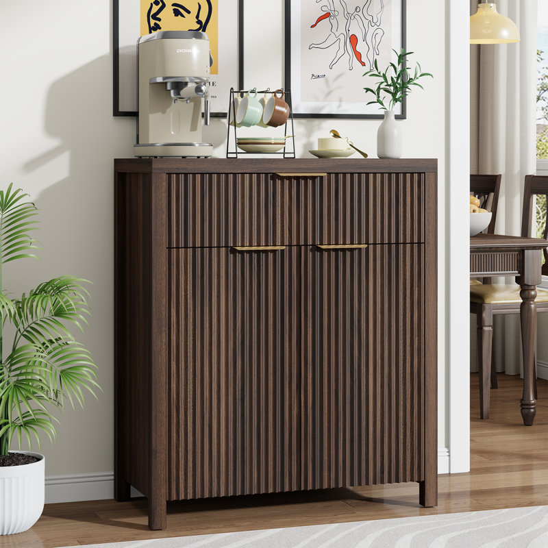 Buffet moderne avec grand tiroir, buffet de rangement avec tablette réglable, armoire d'entrée avec design ondulé, rangement parfait pour la salle à manger, la cuisine et le vestibule
